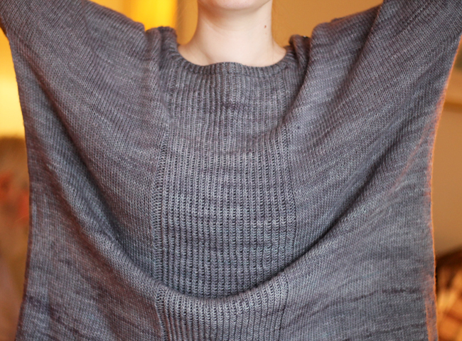 front detail of knit mauve sweater